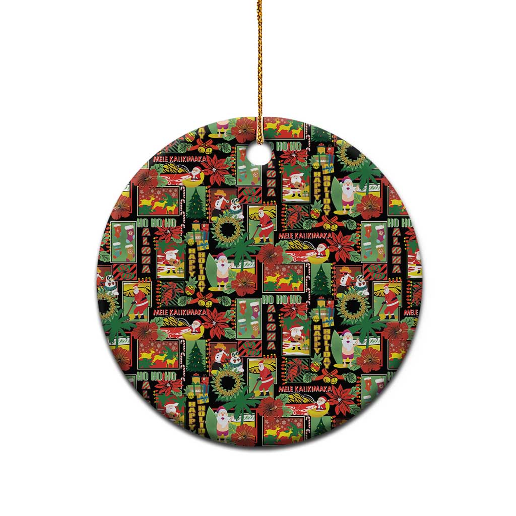 Hawaiian Santa Christmas Pattern Ceramic Ornament Black Version - Polynesian Pride