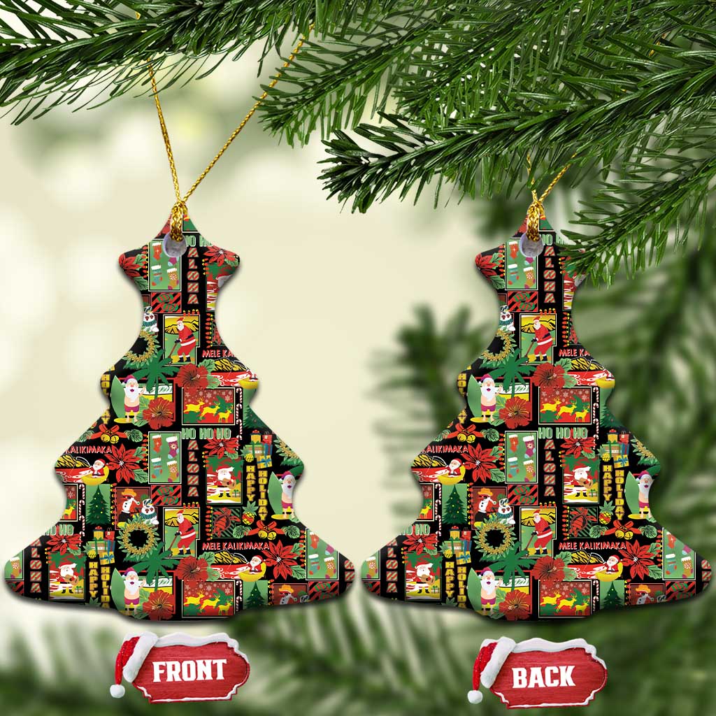 Hawaiian Santa Christmas Pattern Ceramic Ornament Black Version - Polynesian Pride