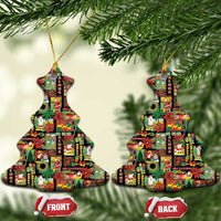 Hawaiian Santa Christmas Pattern Ceramic Ornament Black Version - Polynesian Pride