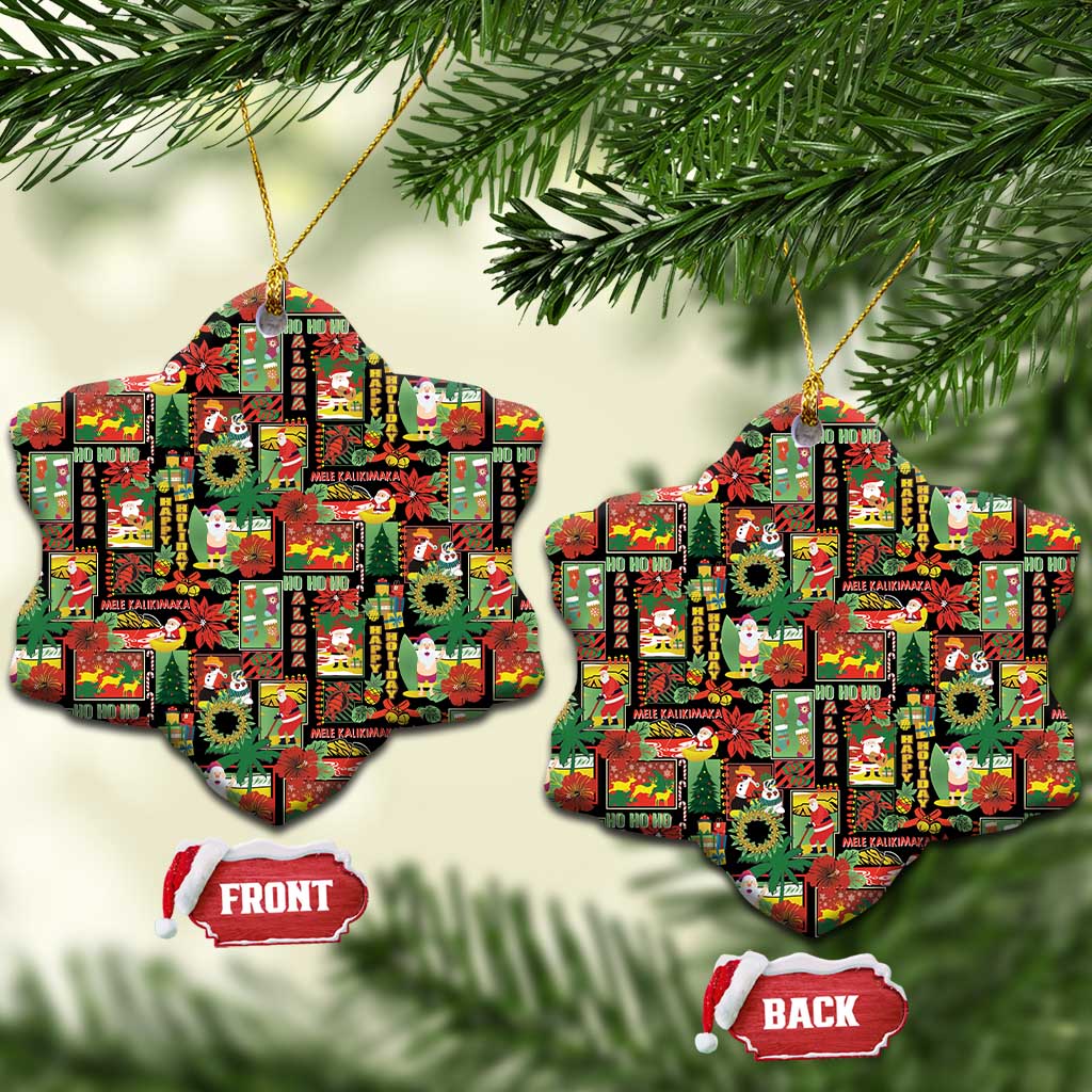 Hawaiian Santa Christmas Pattern Ceramic Ornament Black Version - Polynesian Pride