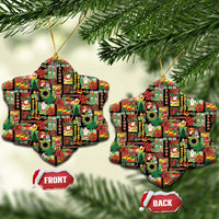 Hawaiian Santa Christmas Pattern Ceramic Ornament Black Version - Polynesian Pride