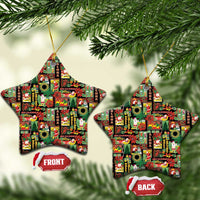 Hawaiian Santa Christmas Pattern Ceramic Ornament Black Version - Polynesian Pride