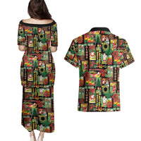 Hawaiian Santa Christmas Pattern Couples Matching Puletasi and Hawaiian Shirt Black Version LT01 - Polynesian Pride