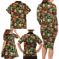 Hawaiian Santa Christmas Pattern Family Matching Long Sleeve Bodycon Dress and Hawaiian Shirt Black Version LT01 - Polynesian Pride