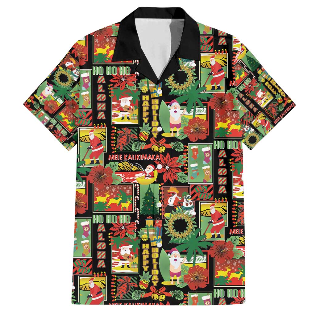 Hawaiian Santa Christmas Pattern Family Matching Long Sleeve Bodycon Dress and Hawaiian Shirt Black Version LT01 Dad's Shirt - Short Sleeve Red - Polynesian Pride