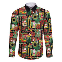 Hawaiian Santa Christmas Pattern Family Matching Long Sleeve Bodycon Dress and Hawaiian Shirt Black Version LT01 Dad's Shirt - Long Sleeve Red - Polynesian Pride