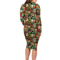 Hawaiian Santa Christmas Pattern Family Matching Long Sleeve Bodycon Dress and Hawaiian Shirt Black Version LT01 - Polynesian Pride