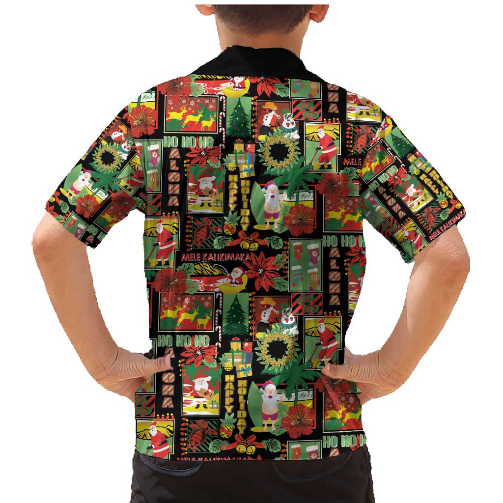 Hawaiian Santa Christmas Pattern Family Matching Mermaid Dress and Hawaiian Shirt Black Version LT01 - Polynesian Pride