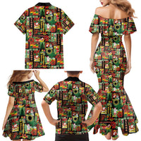 Hawaiian Santa Christmas Pattern Family Matching Mermaid Dress and Hawaiian Shirt Black Version LT01 - Polynesian Pride
