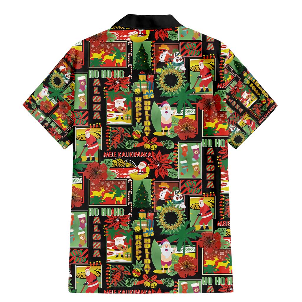 Hawaiian Santa Christmas Pattern Family Matching Mermaid Dress and Hawaiian Shirt Black Version LT01 - Polynesian Pride