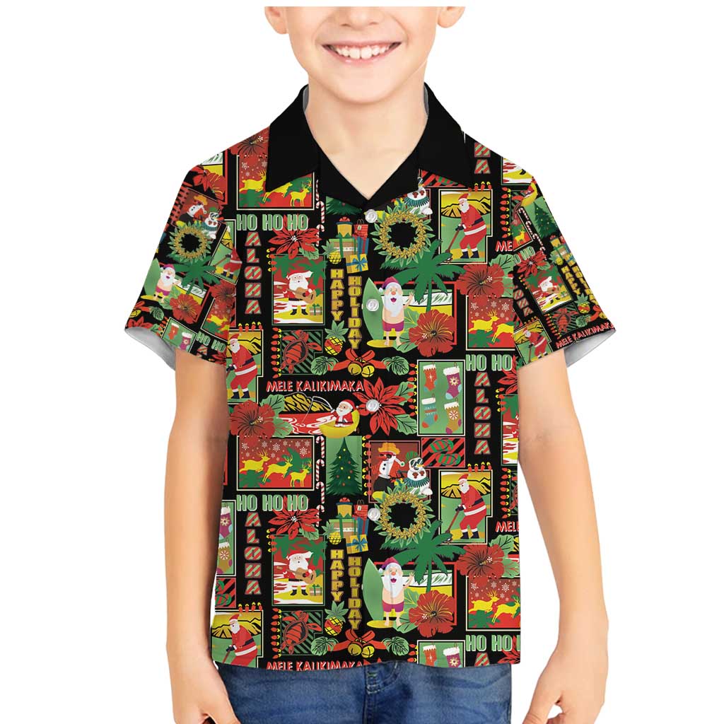 Hawaiian Santa Christmas Pattern Family Matching Mermaid Dress and Hawaiian Shirt Black Version LT01 Son's Shirt Red - Polynesian Pride
