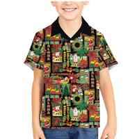 Hawaiian Santa Christmas Pattern Family Matching Mermaid Dress and Hawaiian Shirt Black Version LT01 Son's Shirt Red - Polynesian Pride