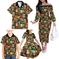 Hawaiian Santa Christmas Pattern Family Matching Off The Shoulder Long Sleeve Dress and Hawaiian Shirt Black Version LT01 - Polynesian Pride