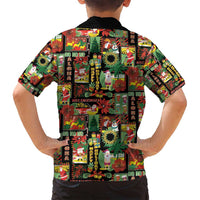 Hawaiian Santa Christmas Pattern Family Matching Off Shoulder Short Dress and Hawaiian Shirt Black Version LT01 - Polynesian Pride