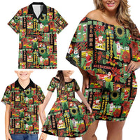 Hawaiian Santa Christmas Pattern Family Matching Off Shoulder Short Dress and Hawaiian Shirt Black Version LT01 - Polynesian Pride
