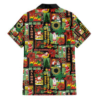 Hawaiian Santa Christmas Pattern Family Matching Off Shoulder Short Dress and Hawaiian Shirt Black Version LT01 - Polynesian Pride
