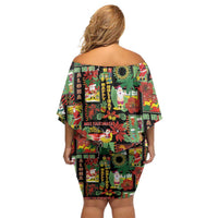 Hawaiian Santa Christmas Pattern Family Matching Off Shoulder Short Dress and Hawaiian Shirt Black Version LT01 - Polynesian Pride
