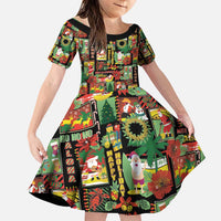 Hawaiian Santa Christmas Pattern Family Matching Puletasi and Hawaiian Shirt Black Version - Polynesian Pride
