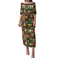 Hawaiian Santa Christmas Pattern Family Matching Puletasi and Hawaiian Shirt Black Version - Polynesian Pride