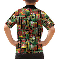 Hawaiian Santa Christmas Pattern Family Matching Short Sleeve Bodycon Dress and Hawaiian Shirt Black Version LT01 - Polynesian Pride