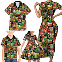Hawaiian Santa Christmas Pattern Family Matching Short Sleeve Bodycon Dress and Hawaiian Shirt Black Version LT01 - Polynesian Pride