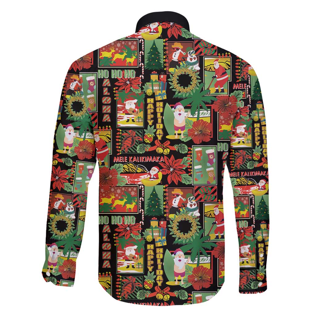 Hawaiian Santa Christmas Pattern Family Matching Summer Maxi Dress and Hawaiian Shirt Black Version - Polynesian Pride