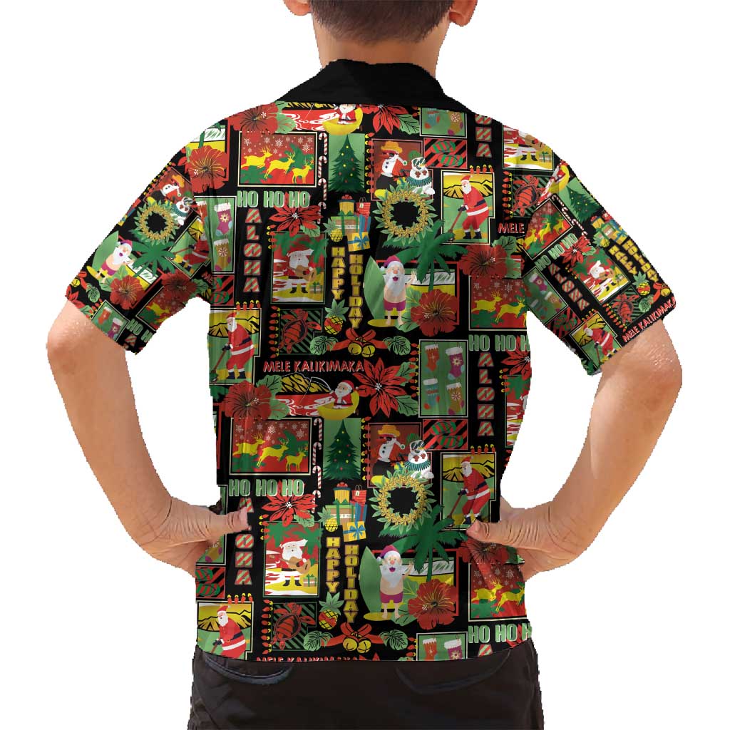 Hawaiian Santa Christmas Pattern Family Matching Tank Maxi Dress and Hawaiian Shirt Black Version LT01 - Polynesian Pride
