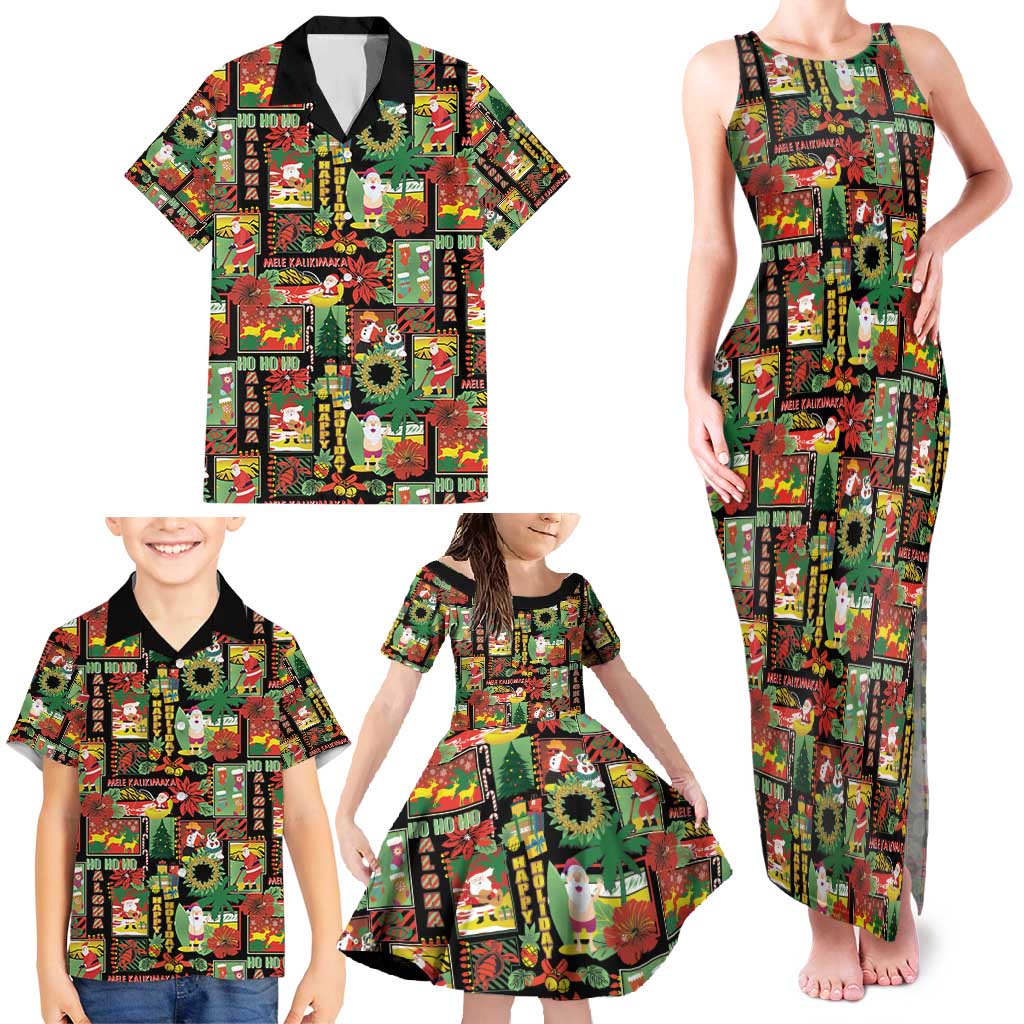 Hawaiian Santa Christmas Pattern Family Matching Tank Maxi Dress and Hawaiian Shirt Black Version LT01 - Polynesian Pride