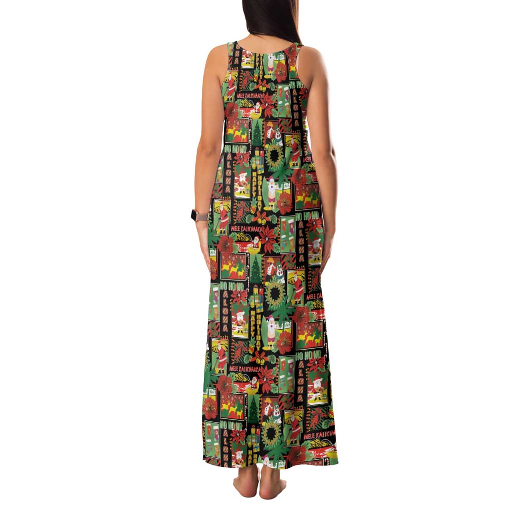 Hawaiian Santa Christmas Pattern Family Matching Tank Maxi Dress and Hawaiian Shirt Black Version LT01 - Polynesian Pride