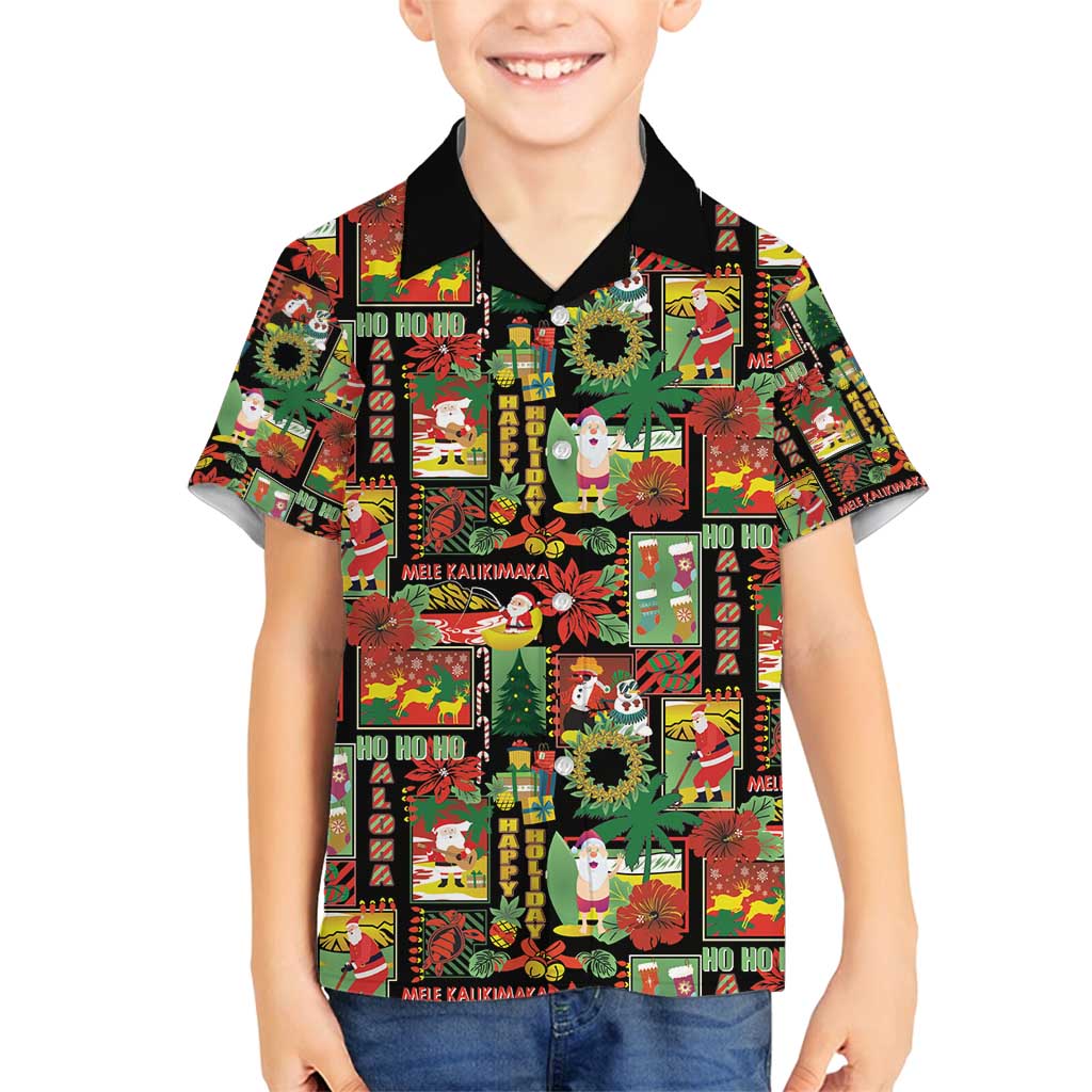 Hawaiian Santa Christmas Pattern Family Matching Tank Maxi Dress and Hawaiian Shirt Black Version LT01 Son's Shirt Red - Polynesian Pride
