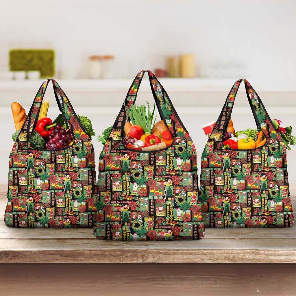 Hawaiian Santa Christmas Pattern Grocery Bag Black Version - Polynesian Pride
