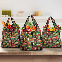 Hawaiian Santa Christmas Pattern Grocery Bag Black Version - Polynesian Pride