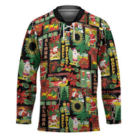 Hawaiian Santa Christmas Pattern Hockey Jersey Black Version - Polynesian Pride