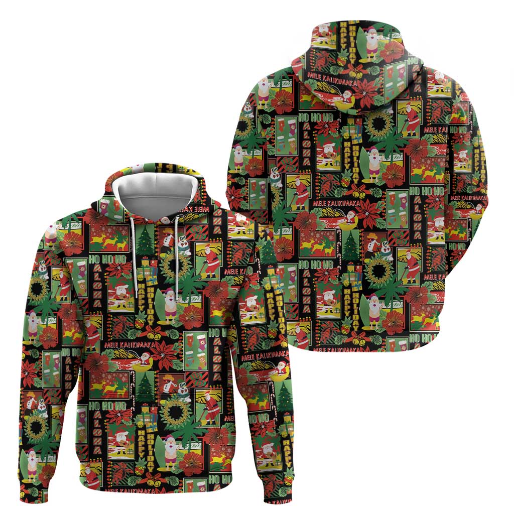 Hawaiian Santa Christmas Pattern Hoodie Black Version - Polynesian Pride
