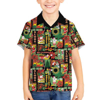 Hawaiian Santa Christmas Pattern Kid Hawaiian Shirt Black Version - Polynesian Pride