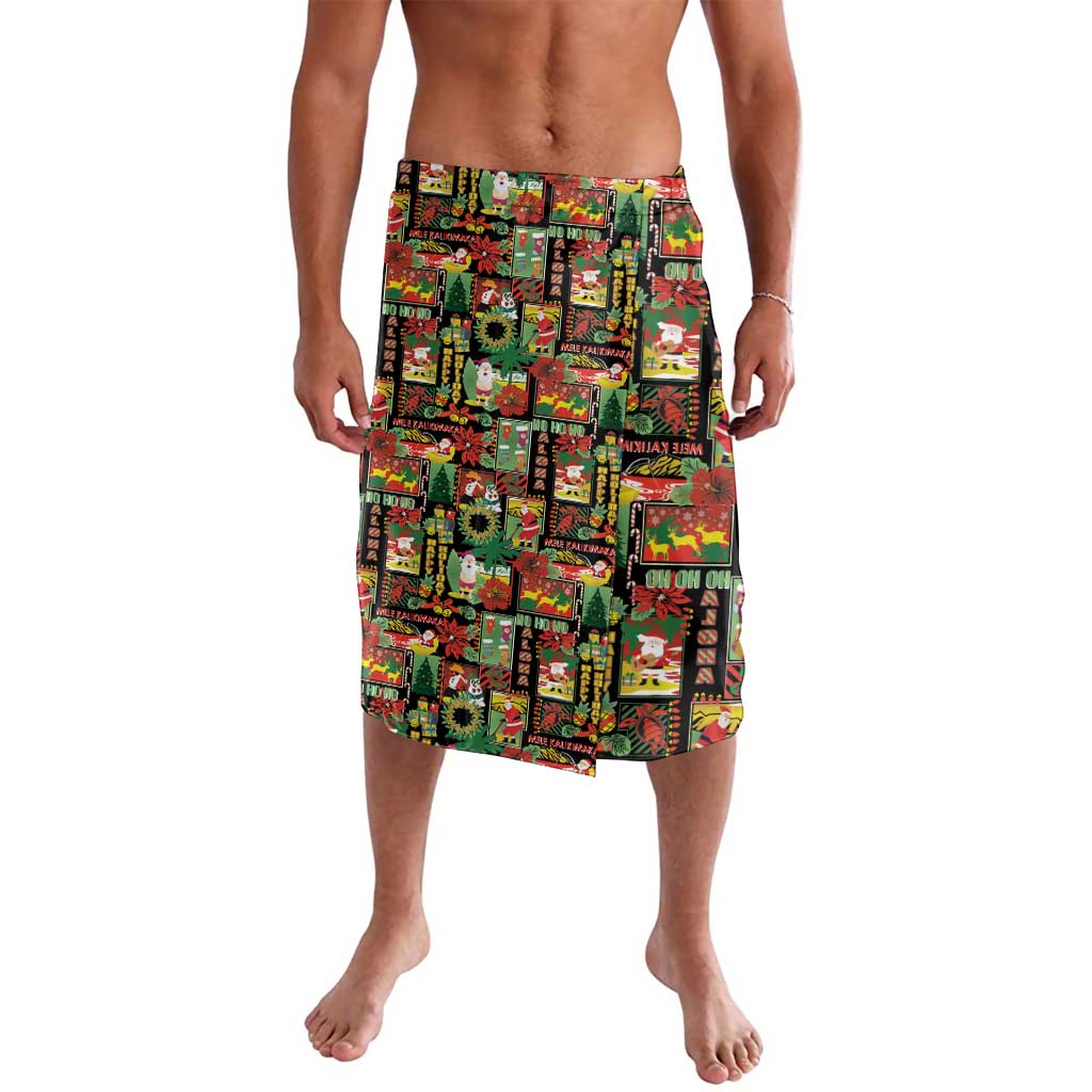Hawaiian Santa Christmas Pattern Lavalava Black Version - Polynesian Pride