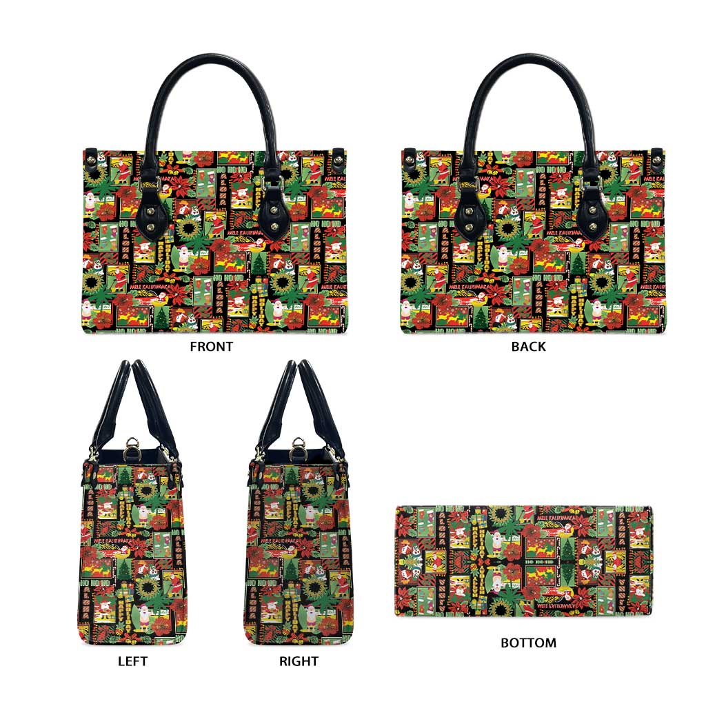 Hawaiian Santa Christmas Pattern Leather Bag Black Version - Polynesian Pride