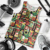 Hawaiian Santa Christmas Pattern Men Tank Top Black Version - Polynesian Pride