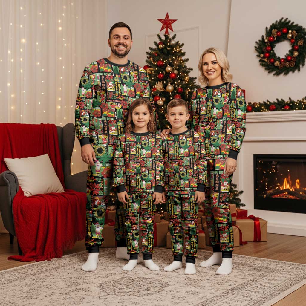 Hawaiian Santa Christmas Pattern Christmas Pajama Set Black Version - Polynesian Pride