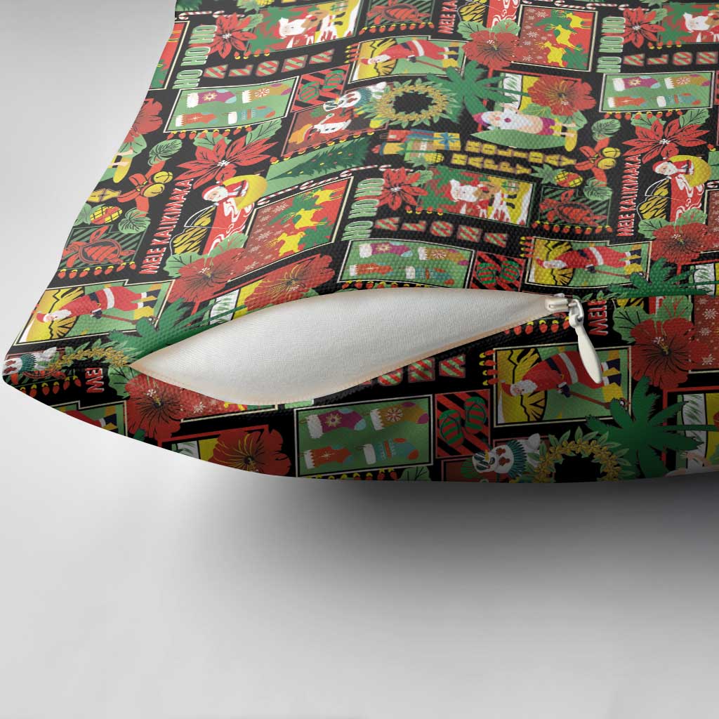 Hawaiian Santa Christmas Pattern Pillow Cover Black Version - Polynesian Pride