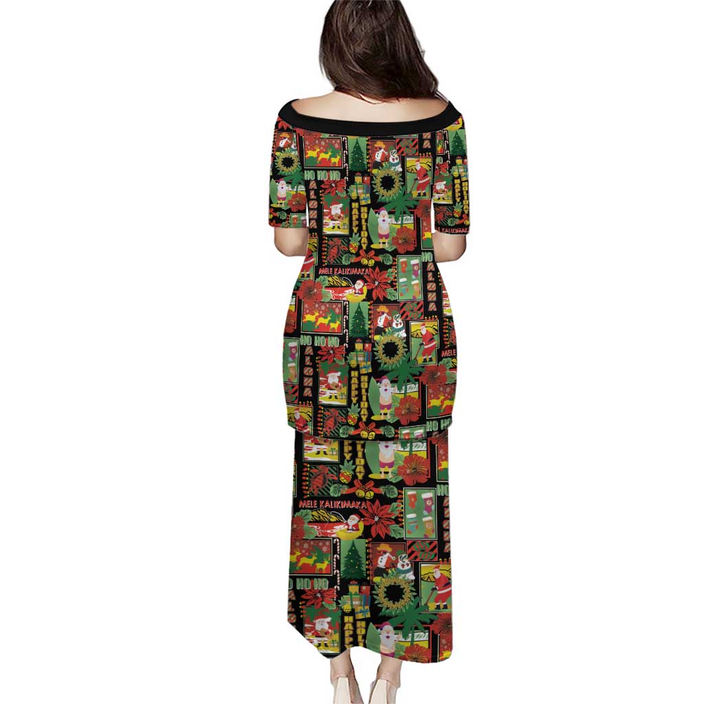 Hawaiian Santa Christmas Pattern Puletasi Black Version - Polynesian Pride