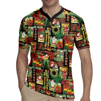 Hawaiian Santa Christmas Pattern Rugby Jersey Black Version - Polynesian Pride