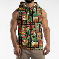 Hawaiian Santa Christmas Pattern Sleeveless Zip Hoodie Black Version - Polynesian Pride