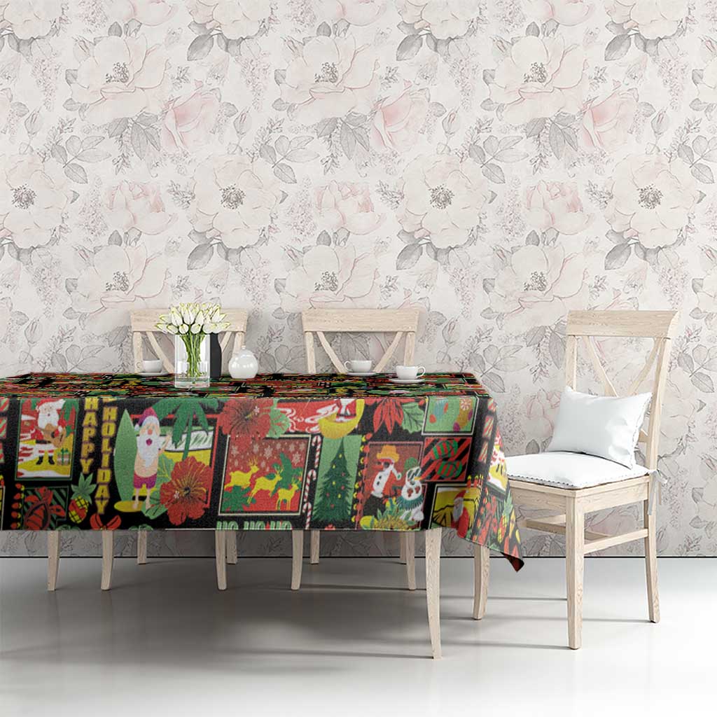 Hawaiian Santa Christmas Pattern Tablecloth Black Version - Polynesian Pride