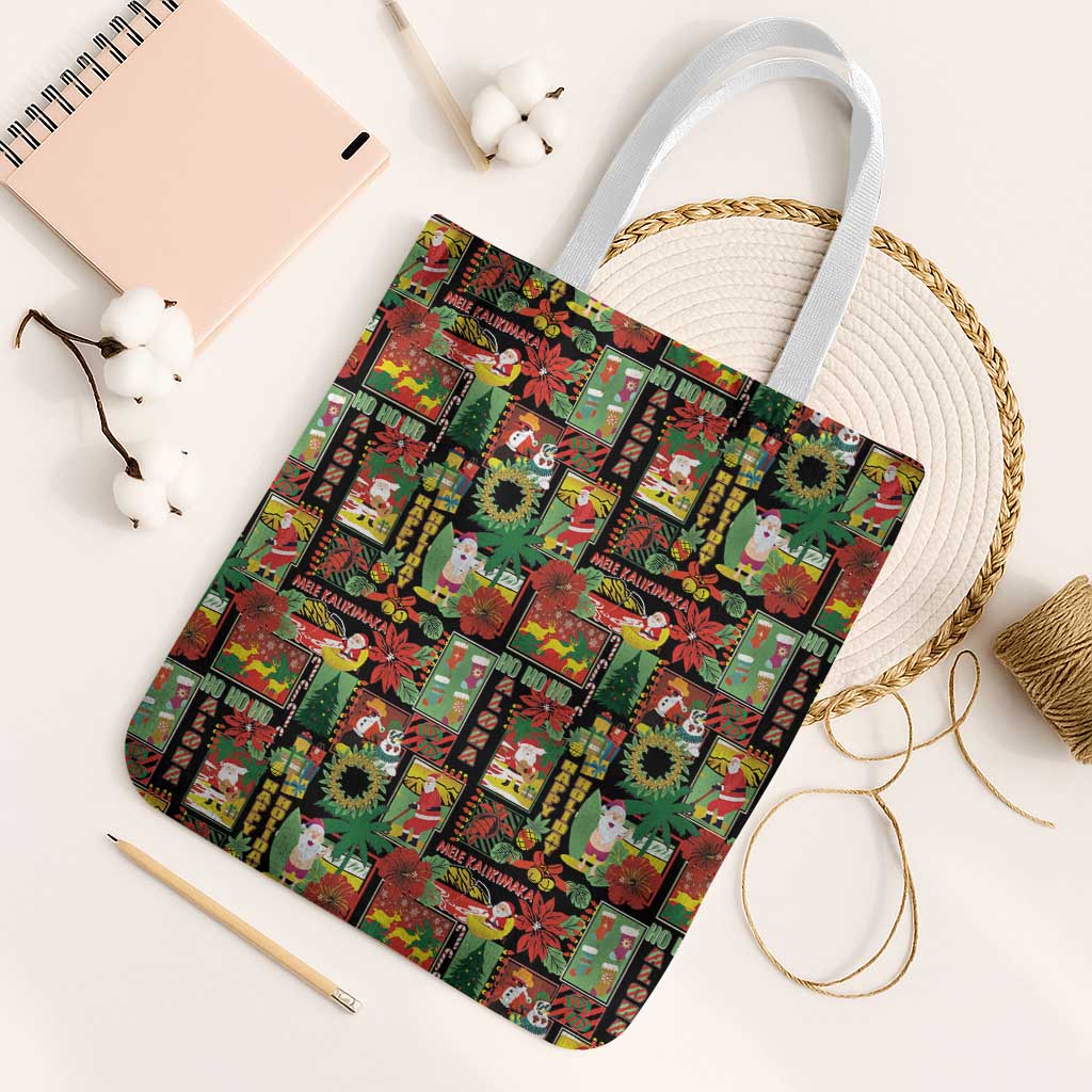 Hawaiian Santa Christmas Pattern Tote Bag Black Version - Polynesian Pride
