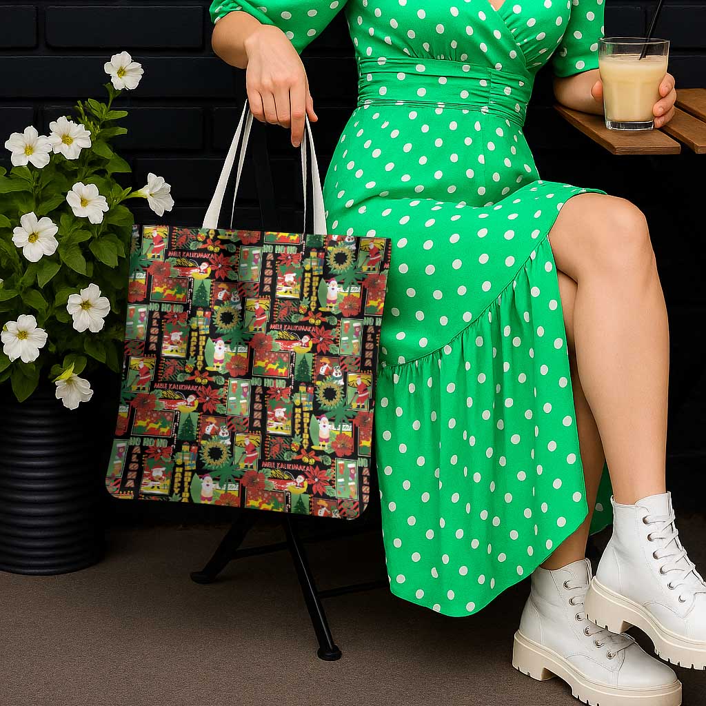 Hawaiian Santa Christmas Pattern Tote Bag Black Version - Polynesian Pride