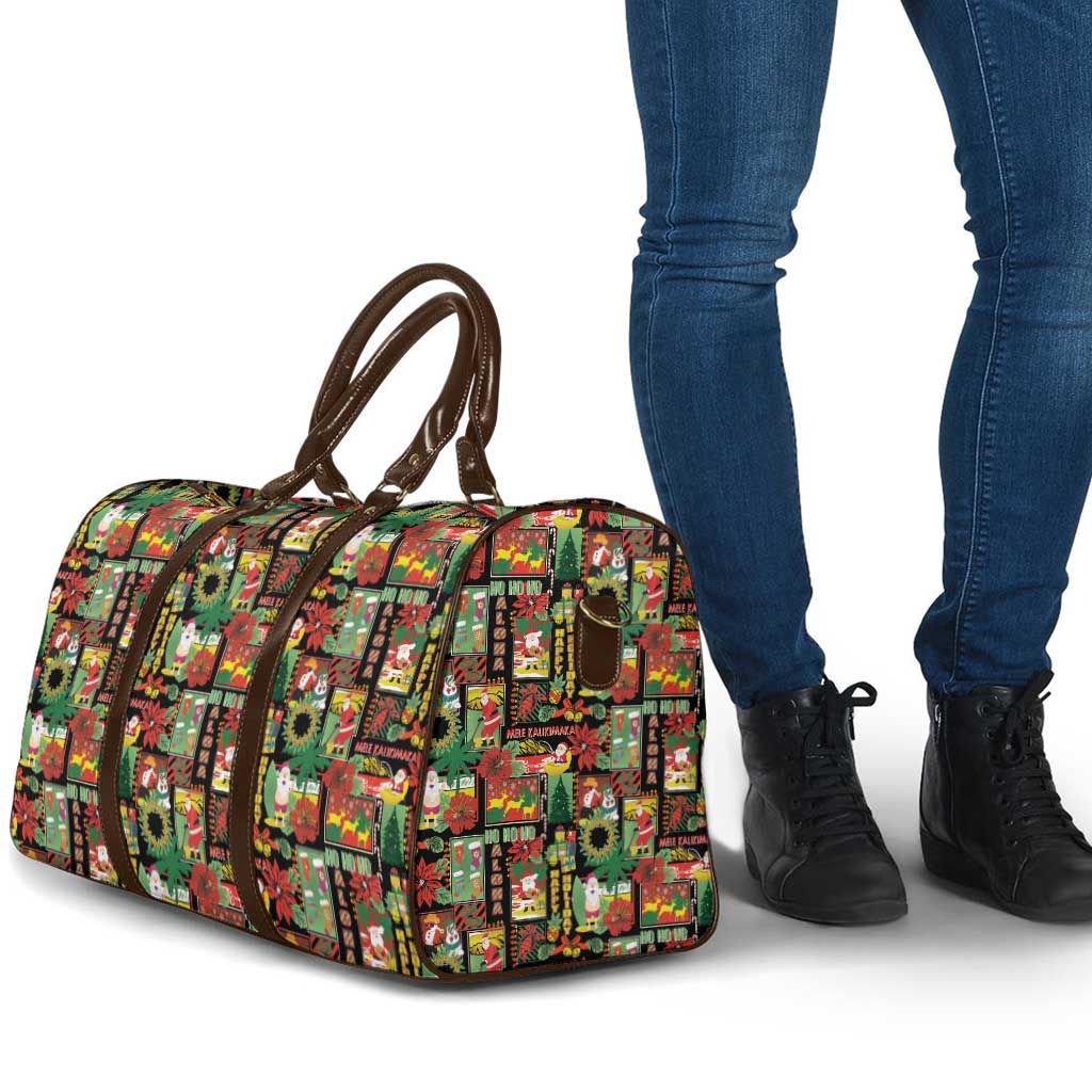 Hawaiian Santa Christmas Pattern Travel Bag Black Version - Polynesian Pride