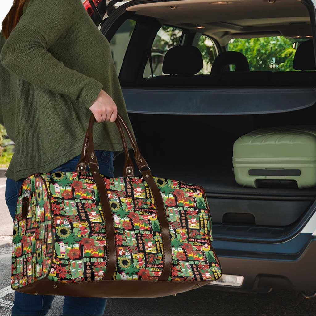 Hawaiian Santa Christmas Pattern Travel Bag Black Version - Polynesian Pride