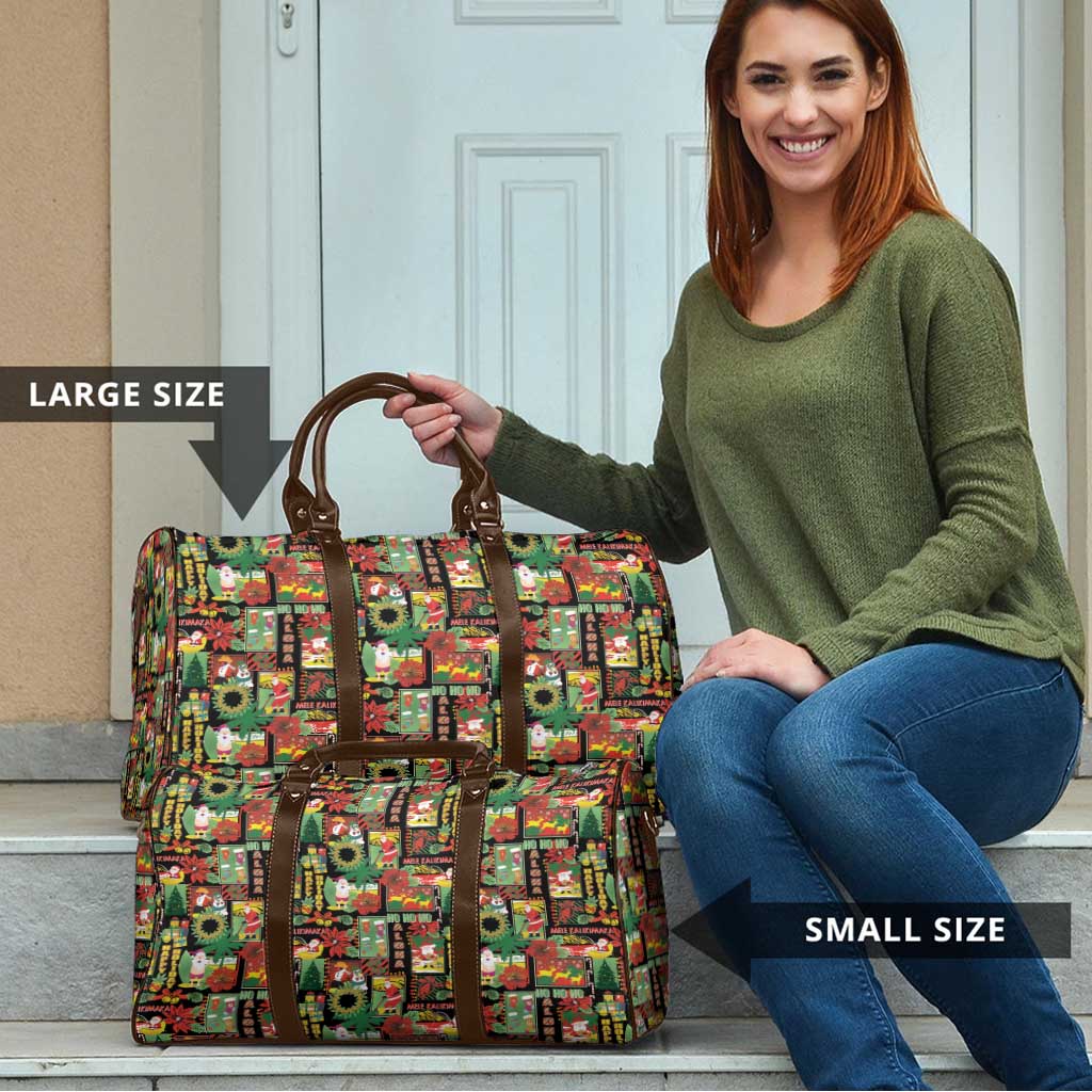 Hawaiian Santa Christmas Pattern Travel Bag Black Version - Polynesian Pride