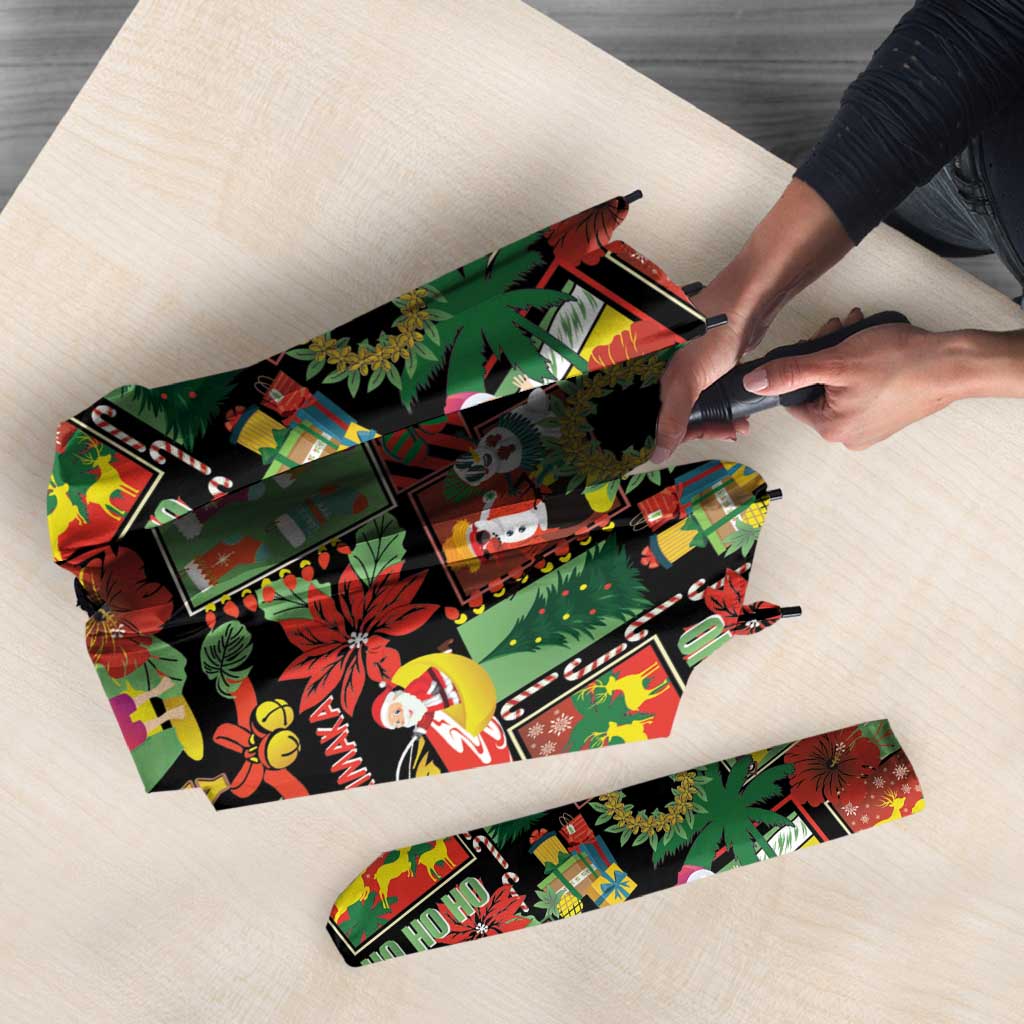 Hawaiian Santa Christmas Pattern Umbrella Black Version - Polynesian Pride